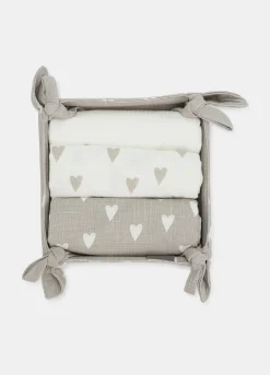 3 pack strofinacci con cestino in cotone a cuori