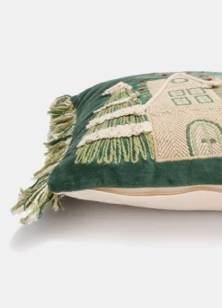 Cuscino rettangolare con ricamo e frange