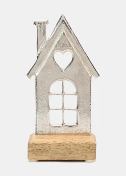 Decorazione casetta in metallo anticato e legna