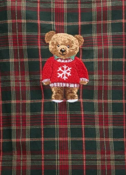 Grembiule lungo in cotone tartan con ricamo Teddy Bear