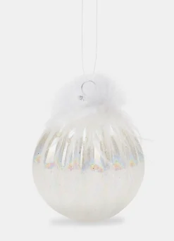 Pallina in vetro scanalato con piume