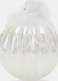 Pallina in vetro scanalato con piume