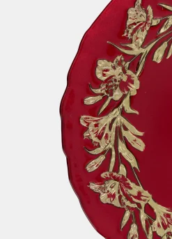Piatto da portata in vetro con bordo floreale