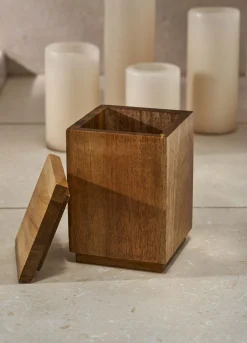 Portaspazzolini con coperchio in legno di acacia