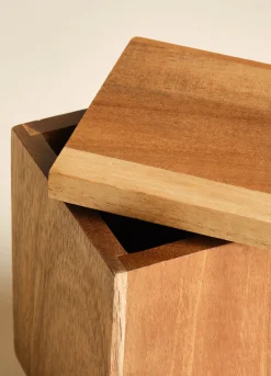 Portaspazzolini con coperchio in legno di acacia