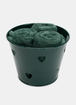 Set 3 asciugamani piccoli con cesto in metallo