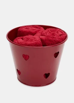 Set 3 asciugamani piccoli con cesto in metallo