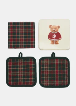 Set strofinaccio e presine in cotone tartan