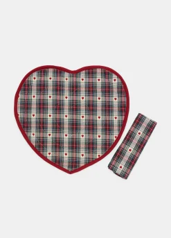 Set tovaglietta cuore e tovagliolo in cotone a scacchi