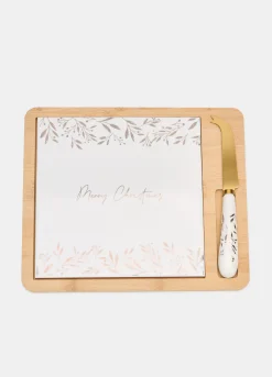 Tagliere e coltello per formaggi in bambù e ceramica