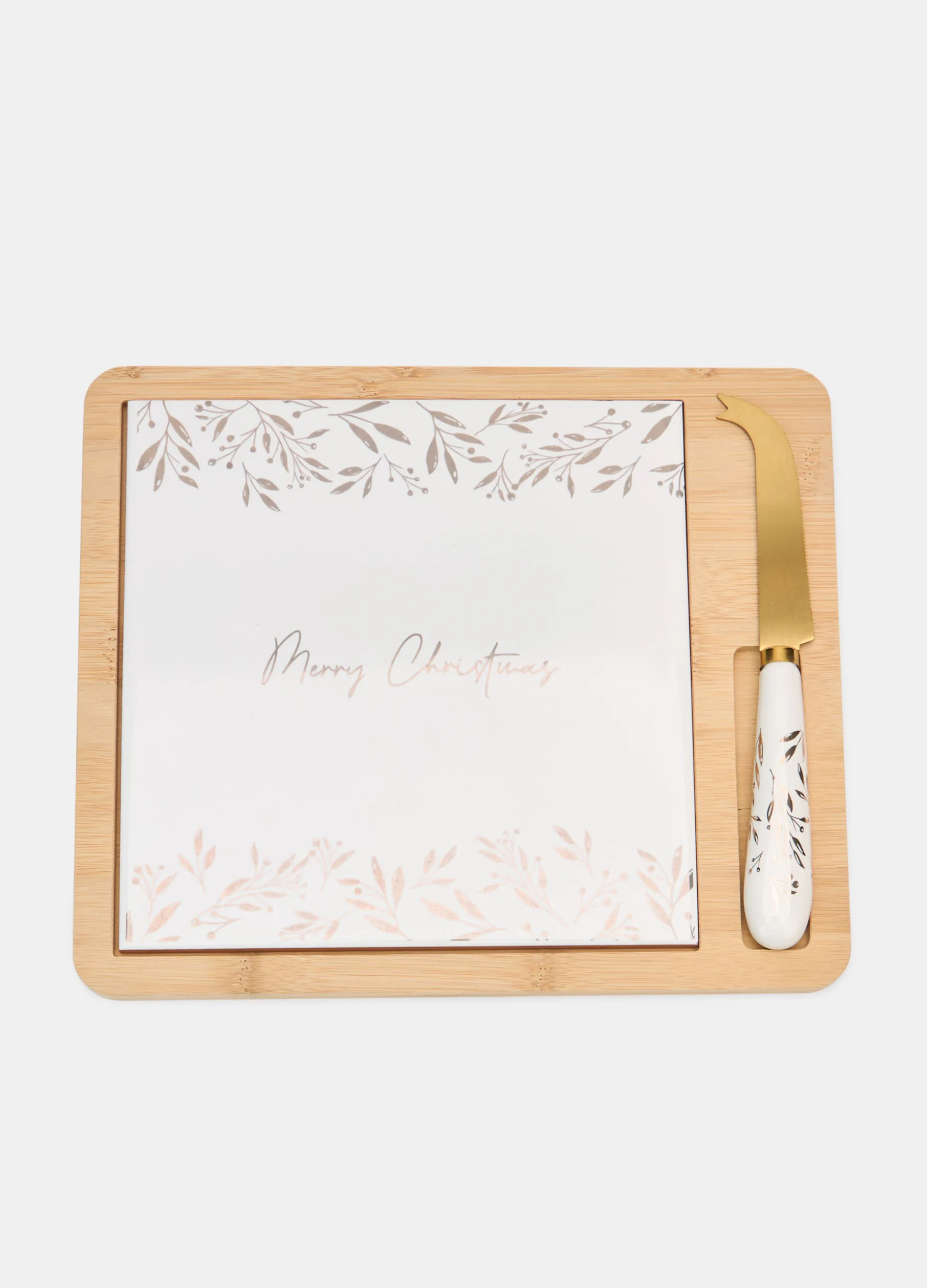 Tagliere e coltello per formaggi in bambù e ceramica