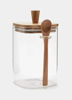 Vasetto in vetro con cucchiaio in acacia