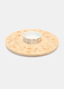 Vassoio rotondo in bambù con ciotola in ceramica